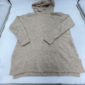 Woolen Bloom Tan Hooded Sweater Size Medium Wool Blend